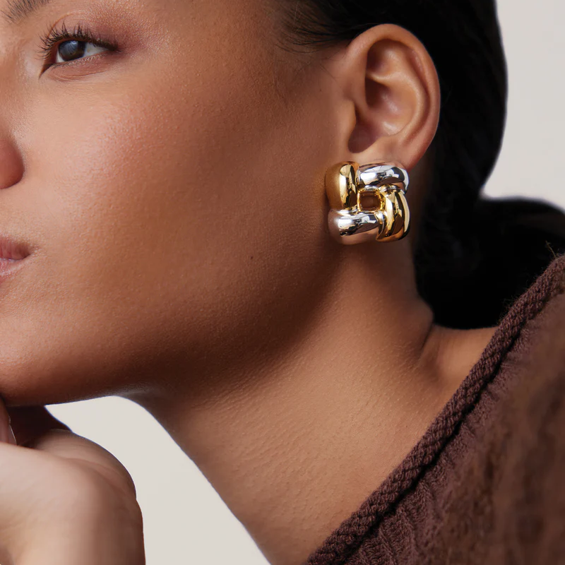 Jenny Bird Medium Two-Tone Woven Square Earrings - Boutique Marie Dumas