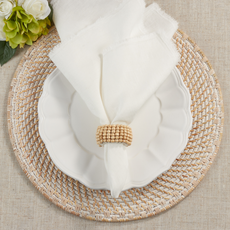 Ivory Wooden Bead Napkin Rings Set of 4