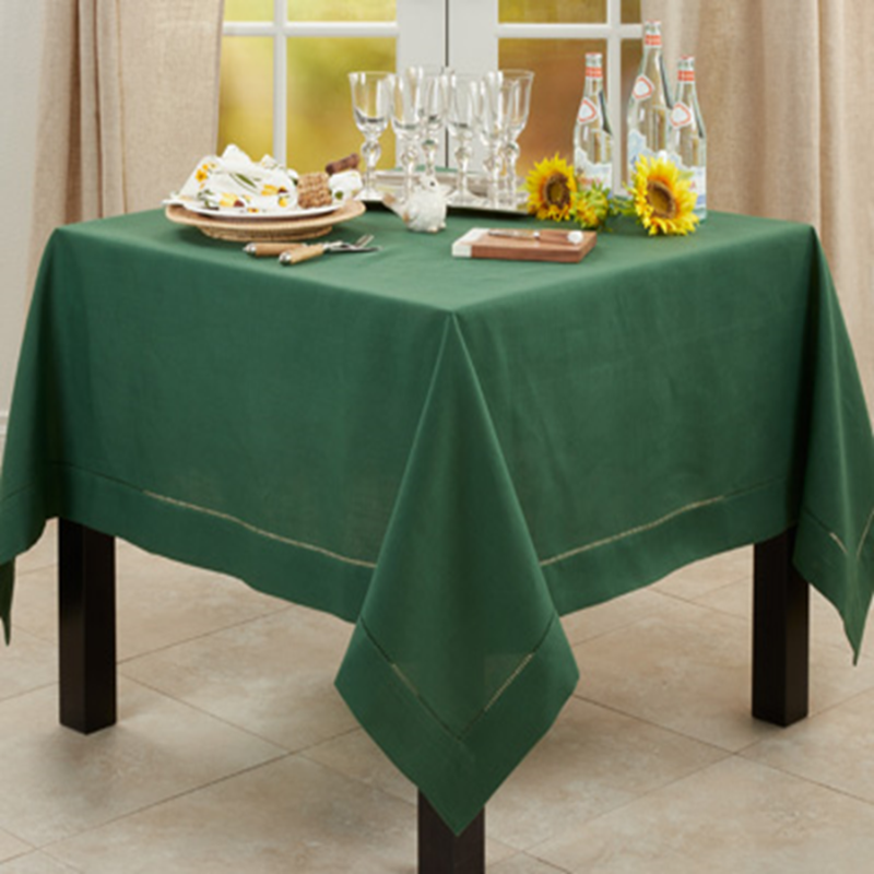 Jasper Green Hemstitched Square Tablecloth