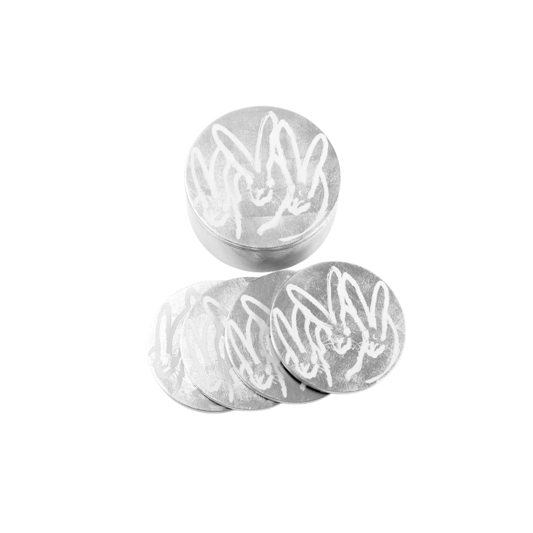 Hunt Slonem Silver Bunny Coasters