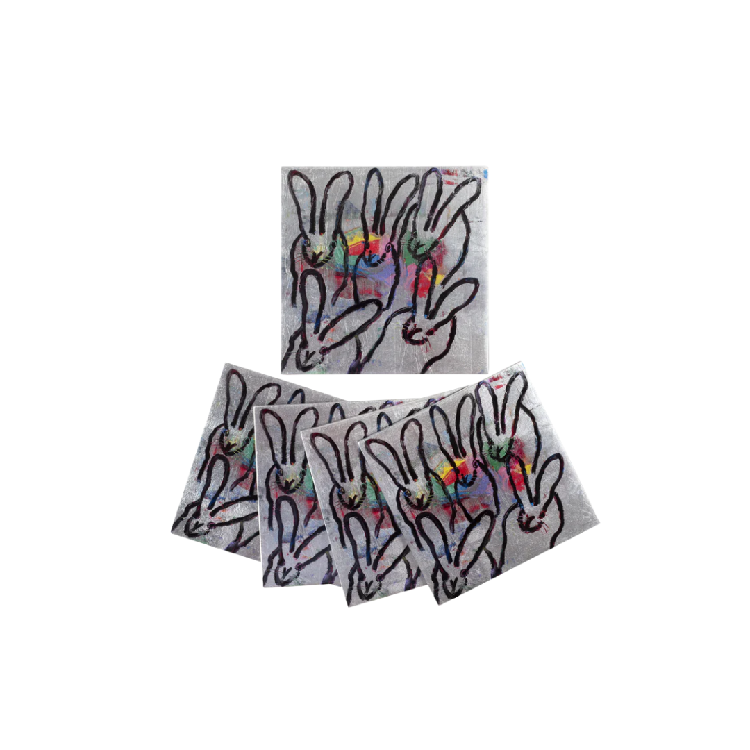 Hunt Slonem Color Burst Bunny Coasters Silver
