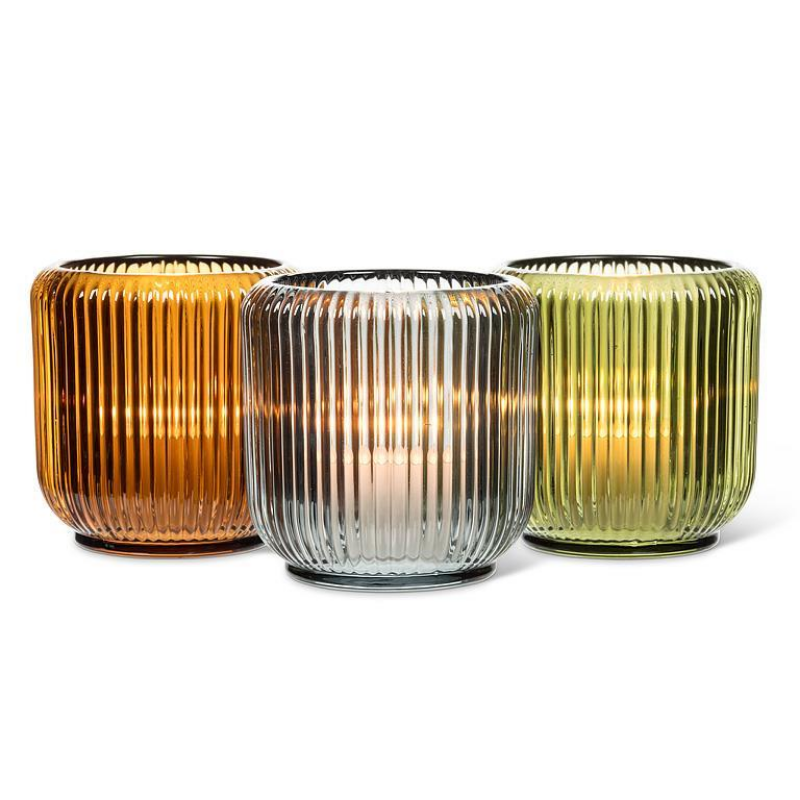 Large Amber Ribbed Votive