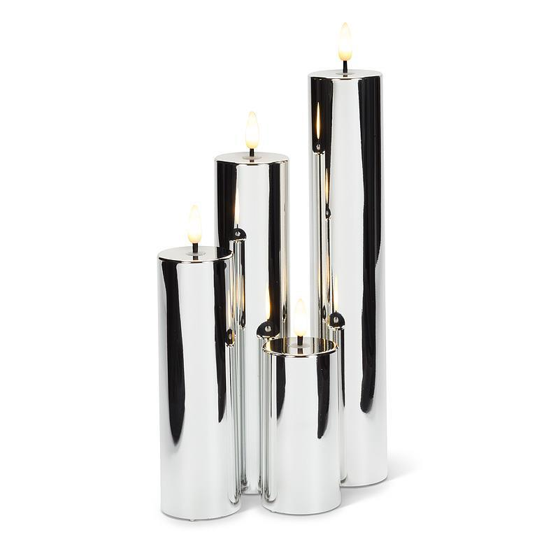 Small Metallic Silver Pillar Candle