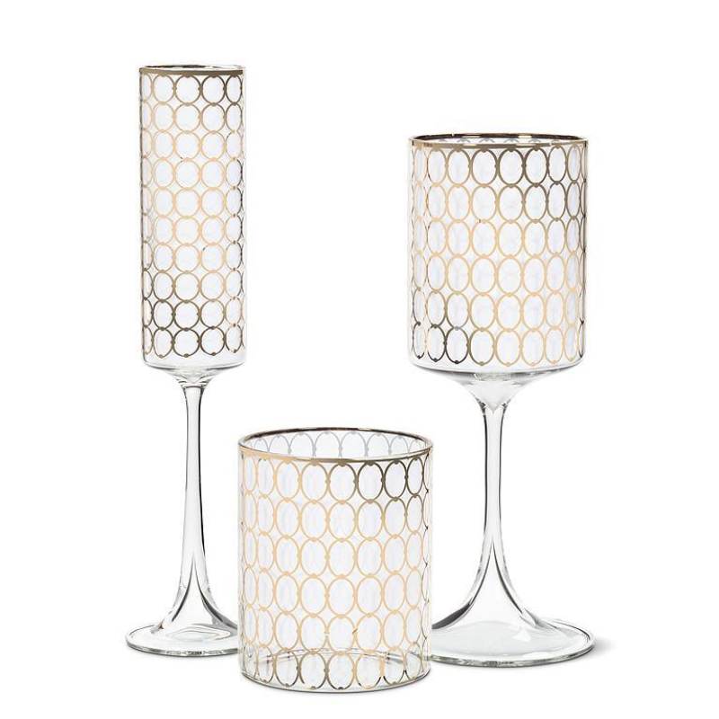 Set of 4 Gold Ring Wine Glasses