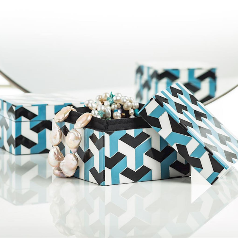 Small Blue Mosaic Boxes Set of 2