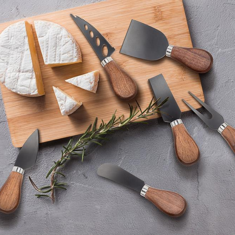 Set of 6 Walnut Handle Black Cheese Knives