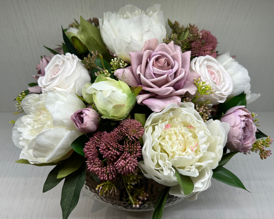 Peony &amp; Rose in Hammered Bowl Floral Arrangement