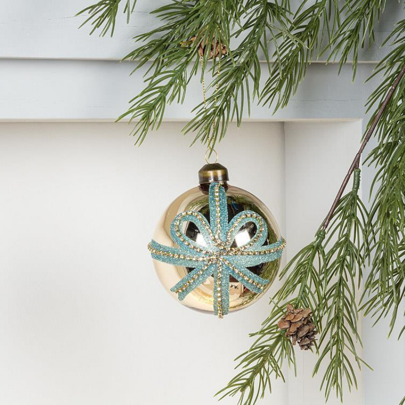 Blue Bow Ball Ornament