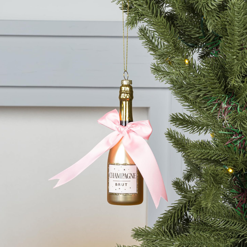 Champagne Bottle with Bow Ornament