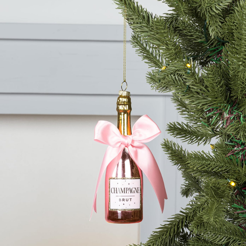 Pink Champagne with Bow Ornament