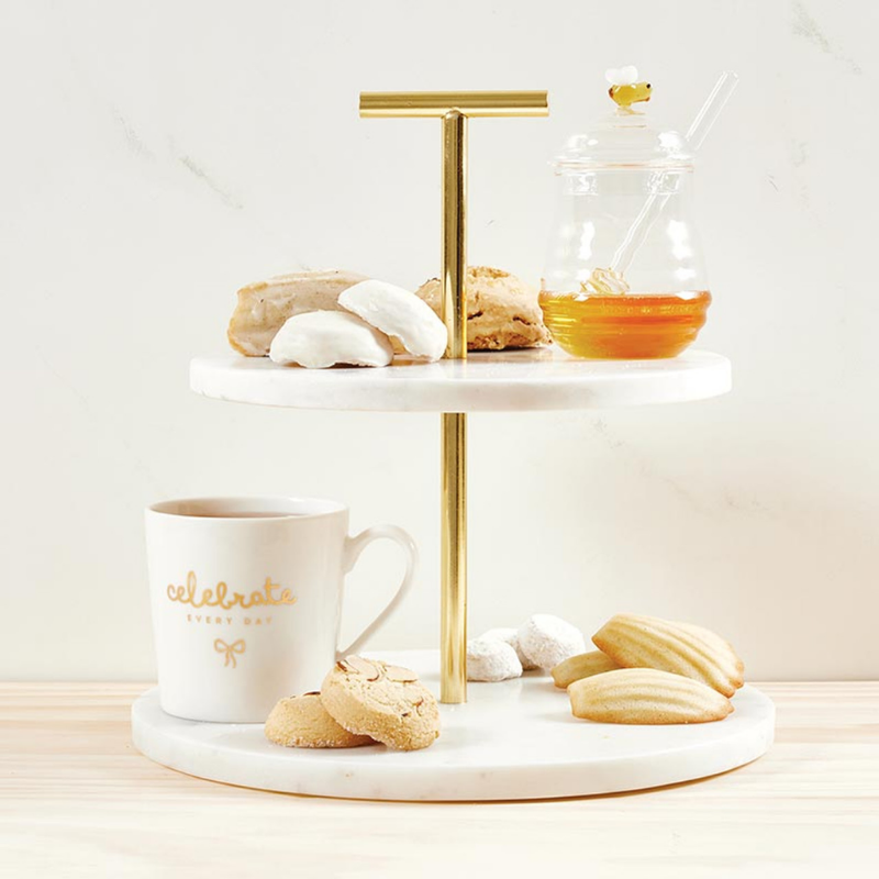 White Marble Two Tier Stand