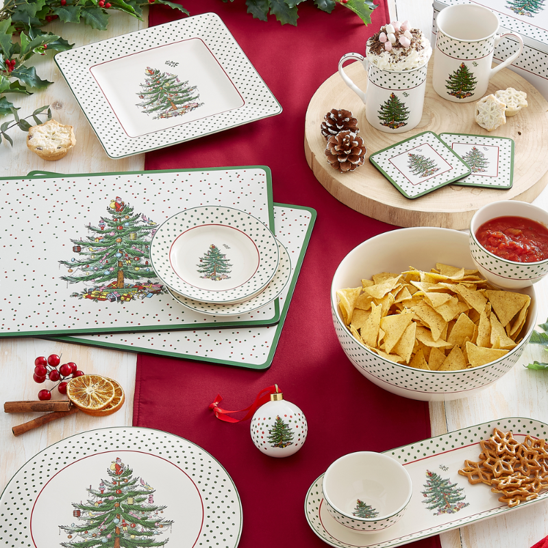 Christmas Tree Polka Dot Oval Chip &amp; Dip