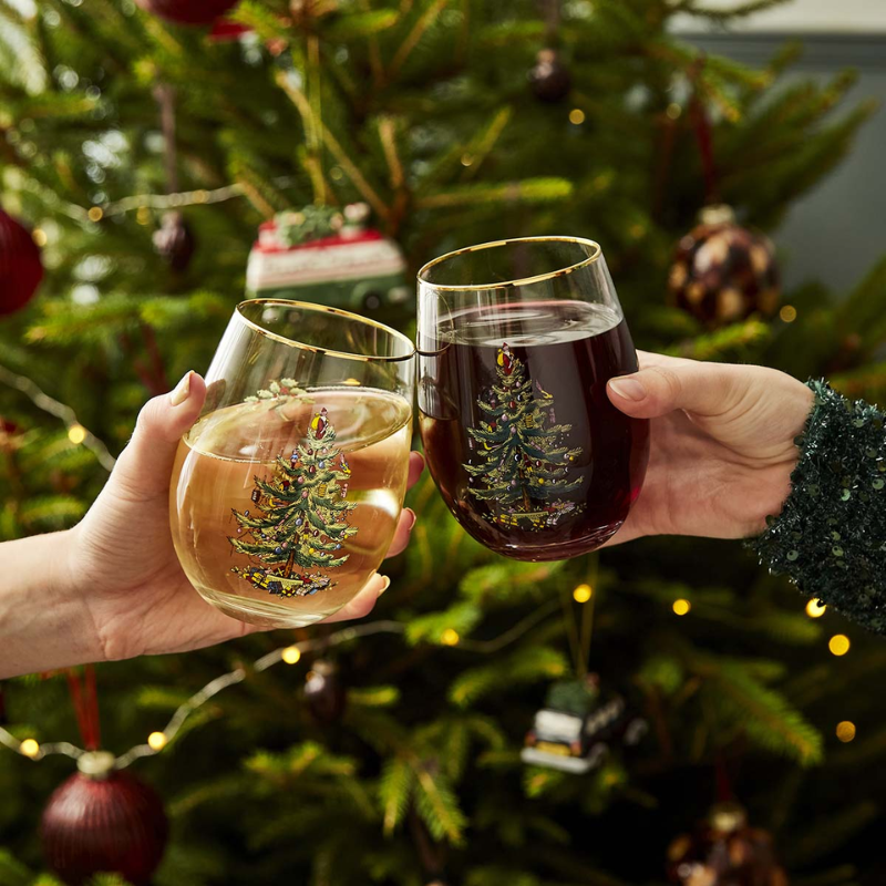 Christmas Tree Stemless Wine Glasses