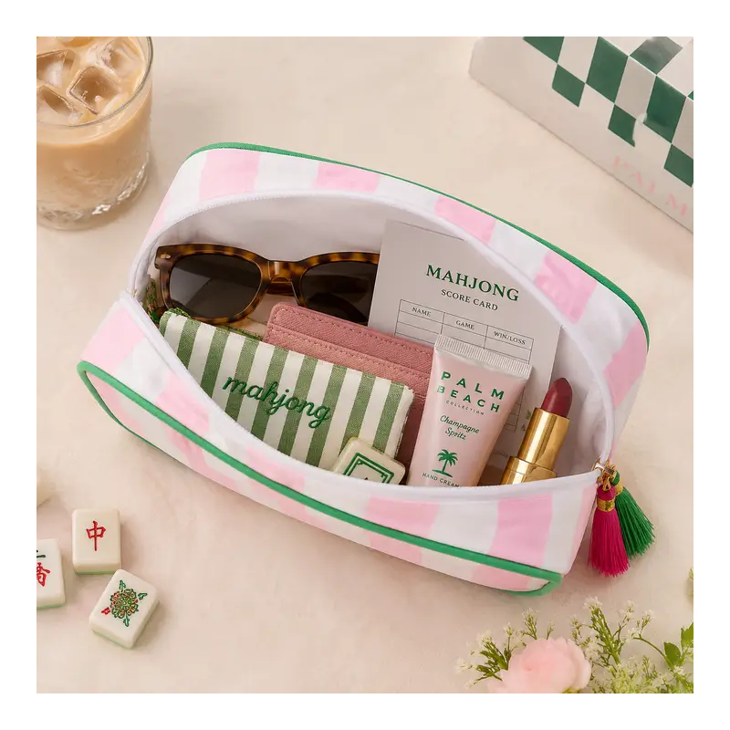 Mahjong Tiles Pink Cosmetic Pouch