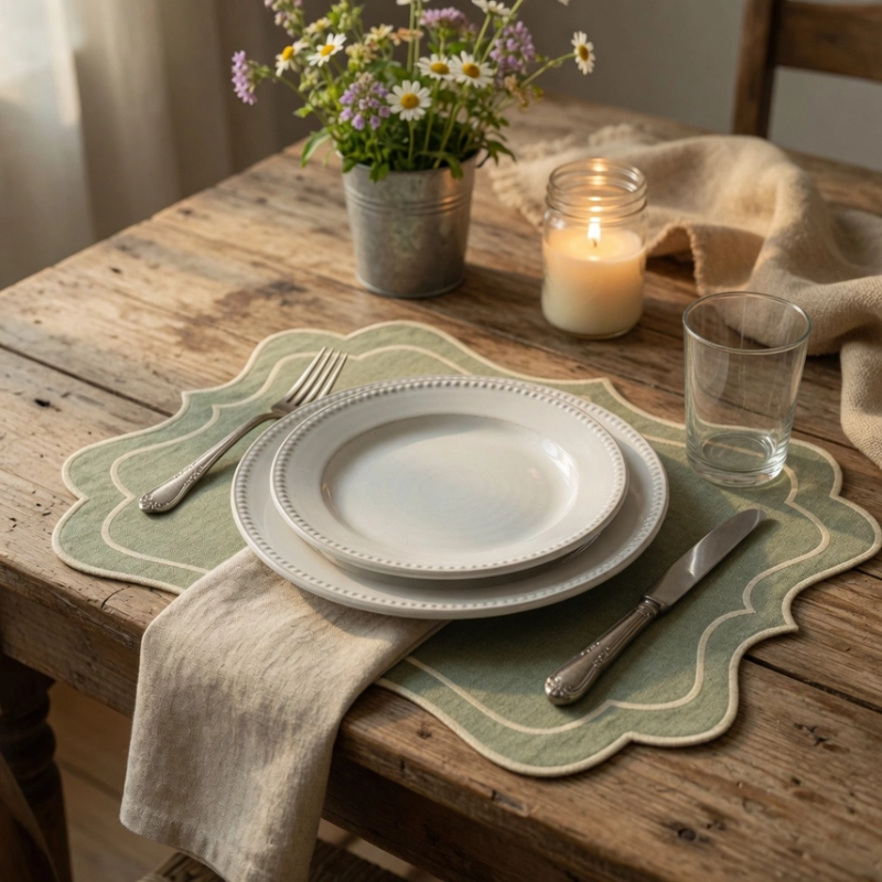 Sage Scalloped Stitch Reversible Placemat