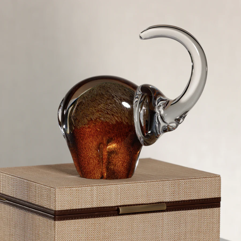 Golden Amber Elephant Glass Sculpture