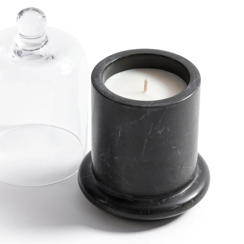 Mariella Black Marquina Marble Fig Vetiver Candle with Cloche