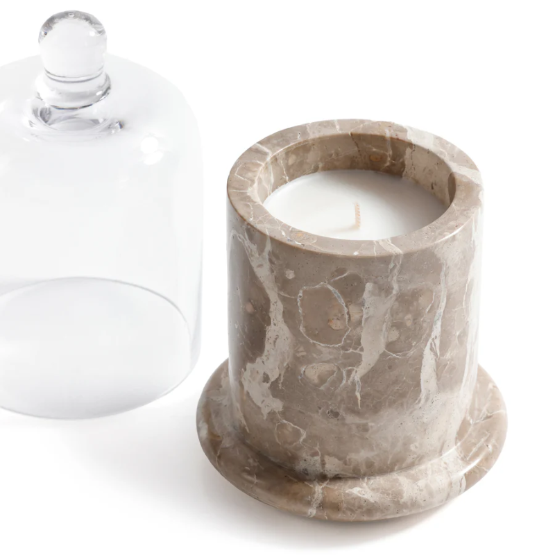 Mariella Crema Marble Bergamot Linen Candle with Cloche