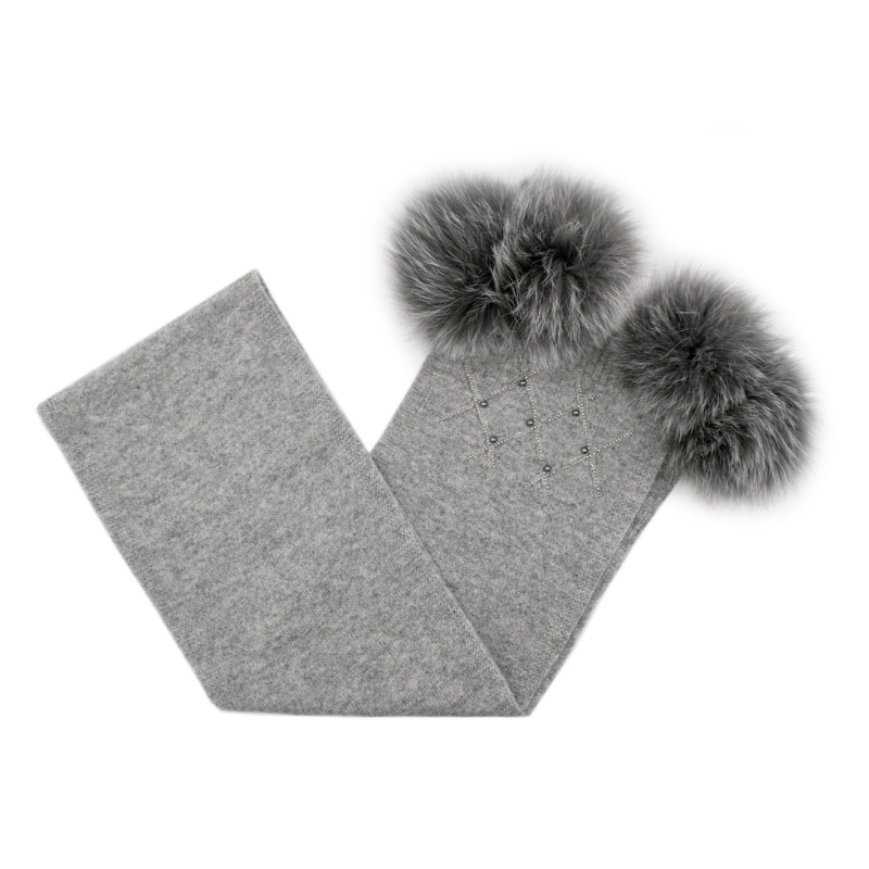 Criss Cross Scarf with Fox Pompoms