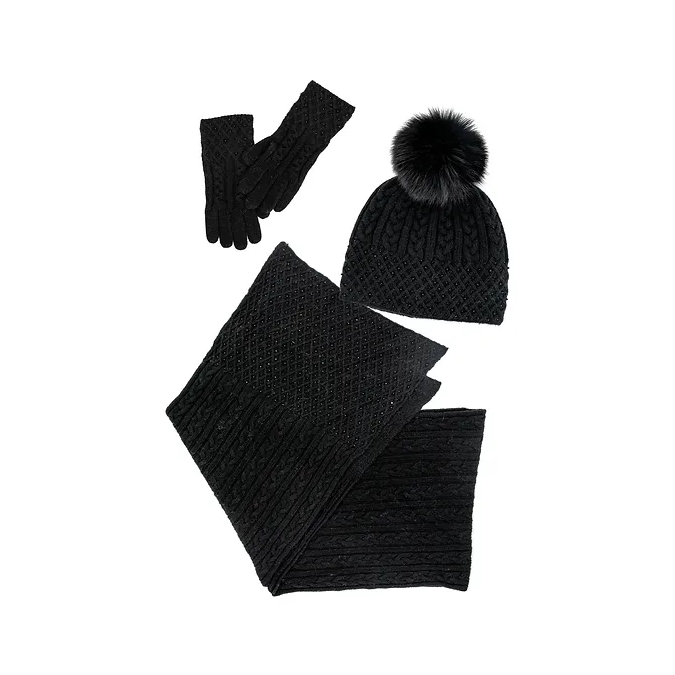 Black Cable Knit Sparkle Hat