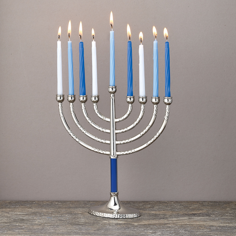 Small Silver &amp; Blue Menorah
