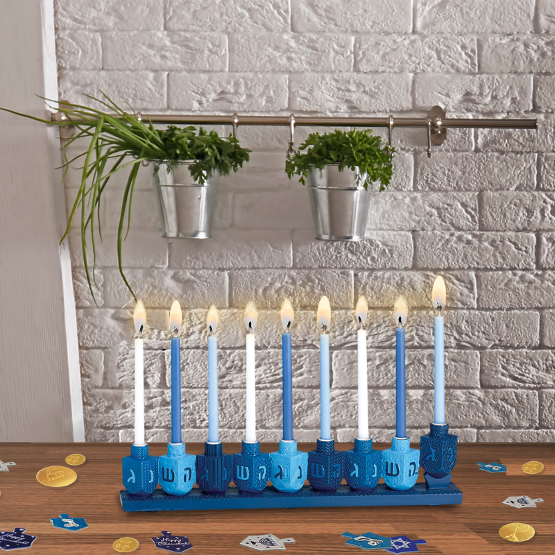 Blue Dreidels Menorah