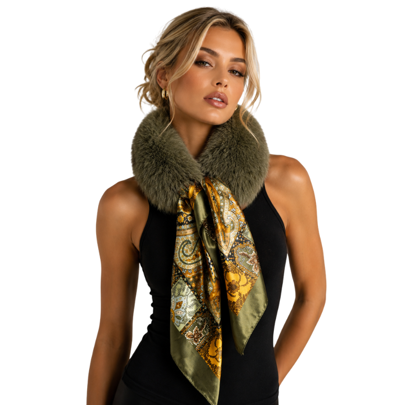 Silk Scarf with Fur Necklace