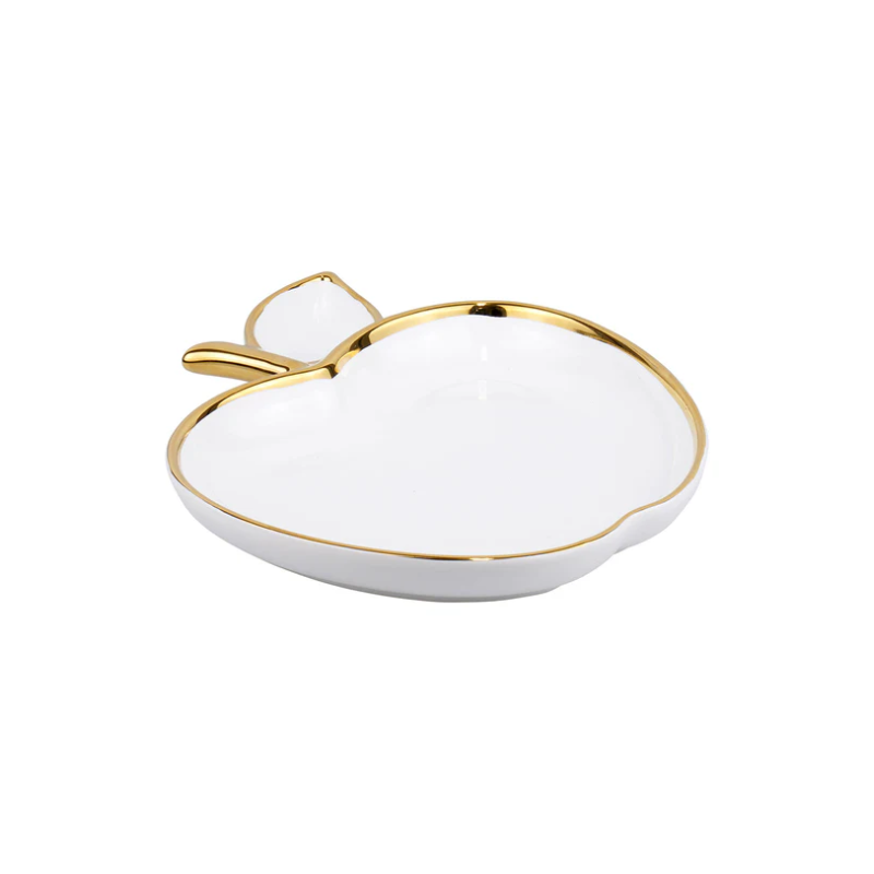 White &amp; Gold Apple Honey Dish