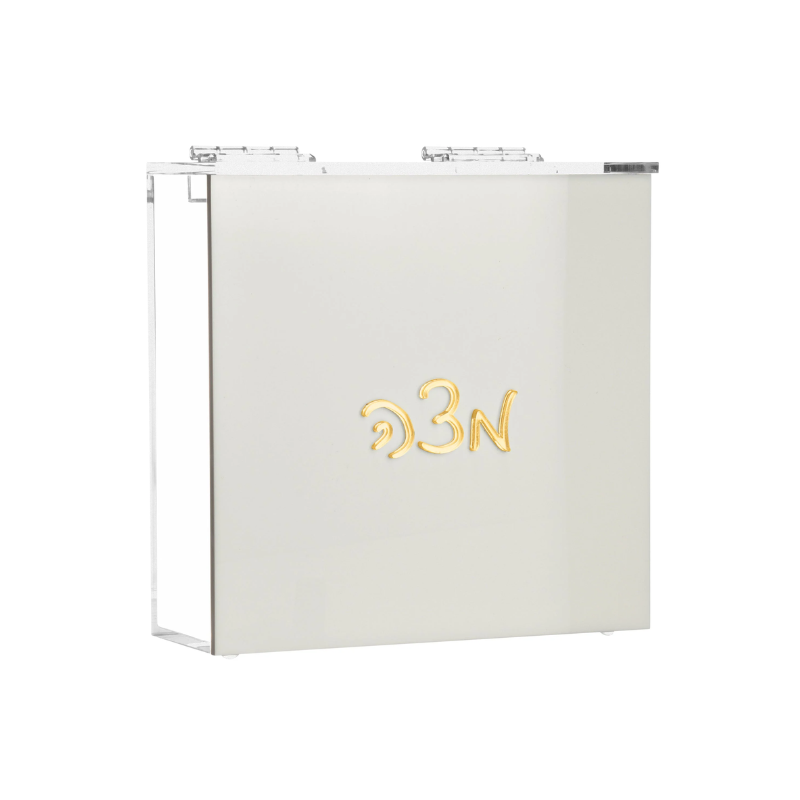 Lucite Matzah Box with Gold Text