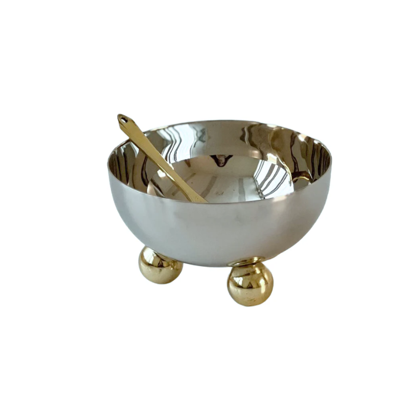 Gold Beads Stainless Salt Bowl with Spoon