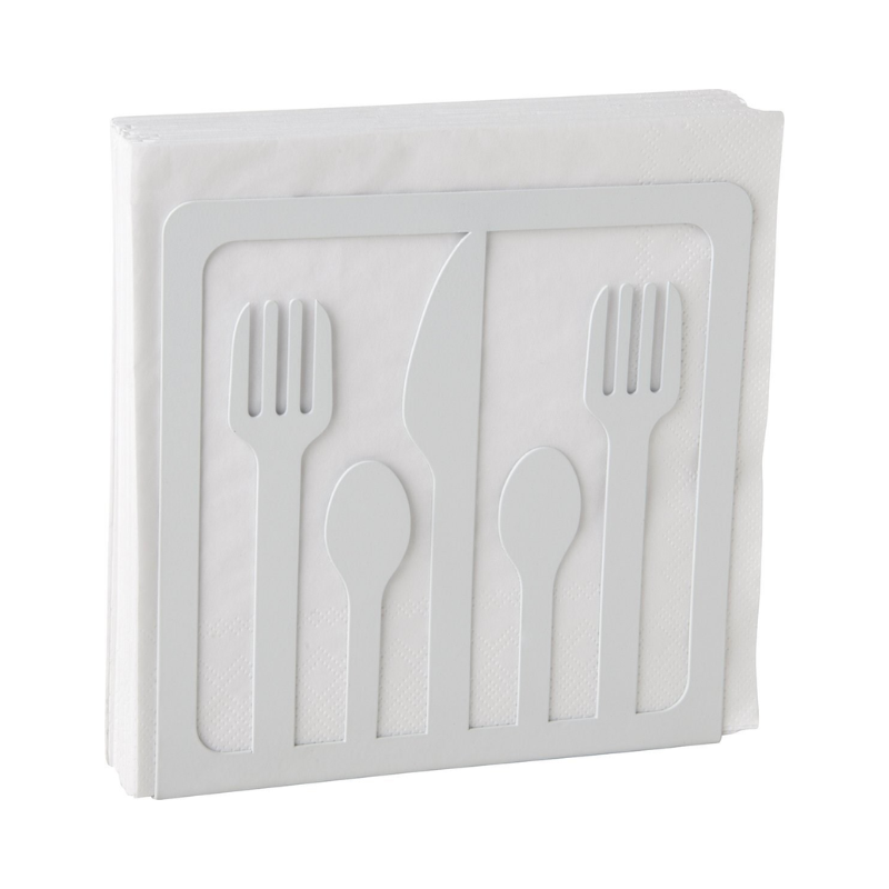 White Metal Fork &amp; Knife Napkin Holder