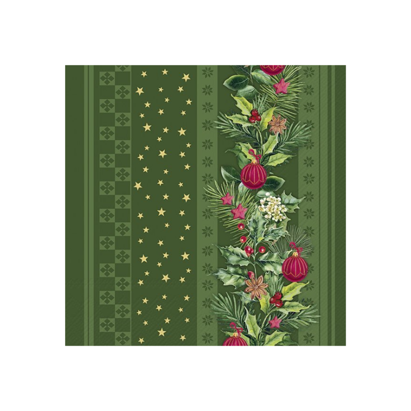 Green Christmas Stripes Luncheon Napkins