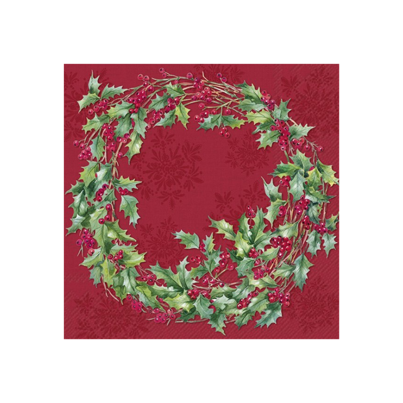 Red Ilex Wreath Luncheon Napkins
