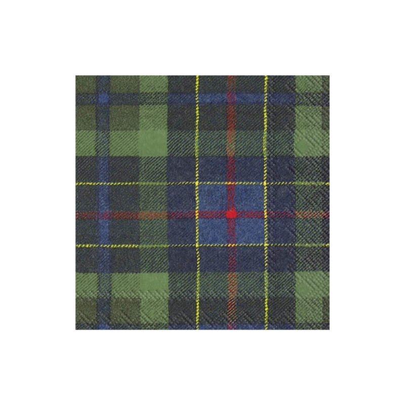 Serviettes à cocktail en tartan vert
