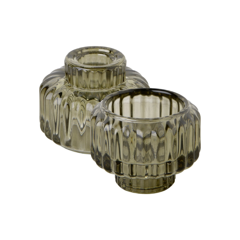 Small Grey Glass Candle Holder