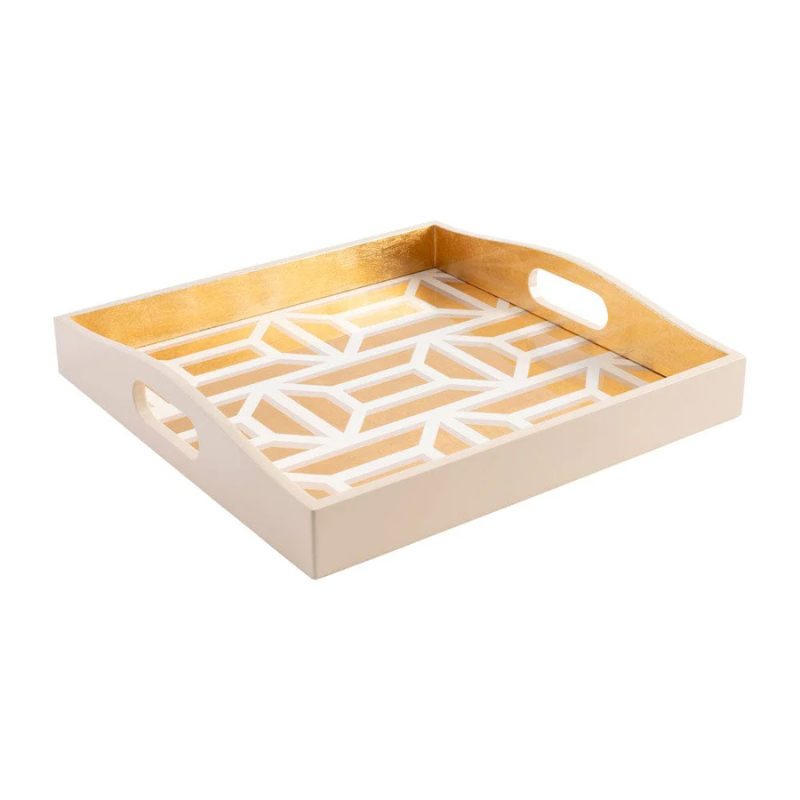 White & Gold Lacquer Square Tray