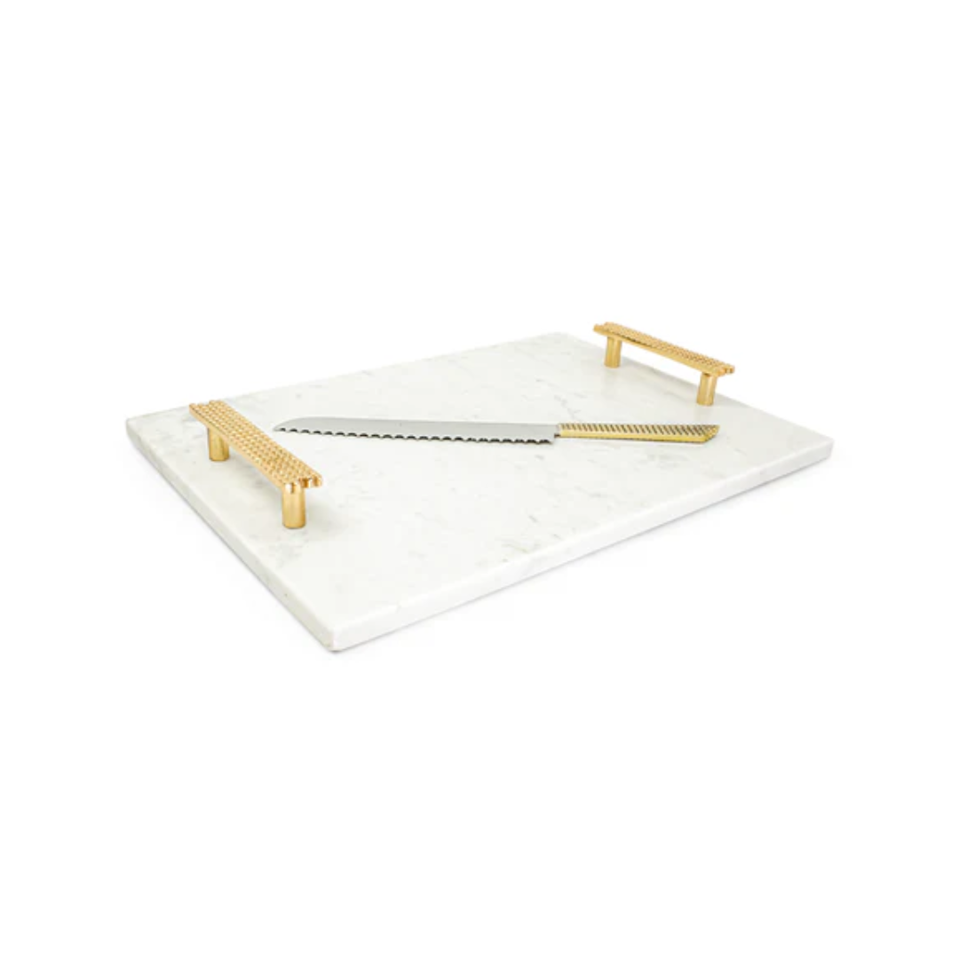 Gold Marble Challah Tray with Knife