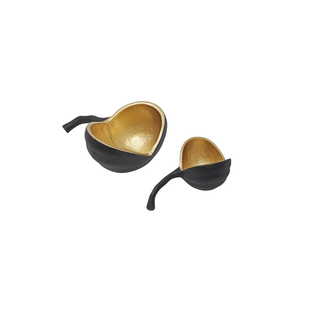 Nut Shaped Bowl S/2 Black &amp; Gold