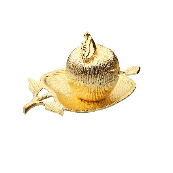 Gold Apple Honey Jar & Tray