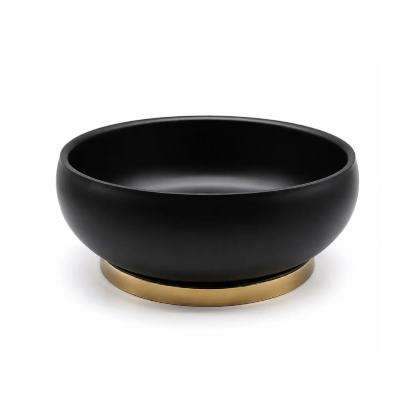 Matte Black Round Bowl with Gold Base