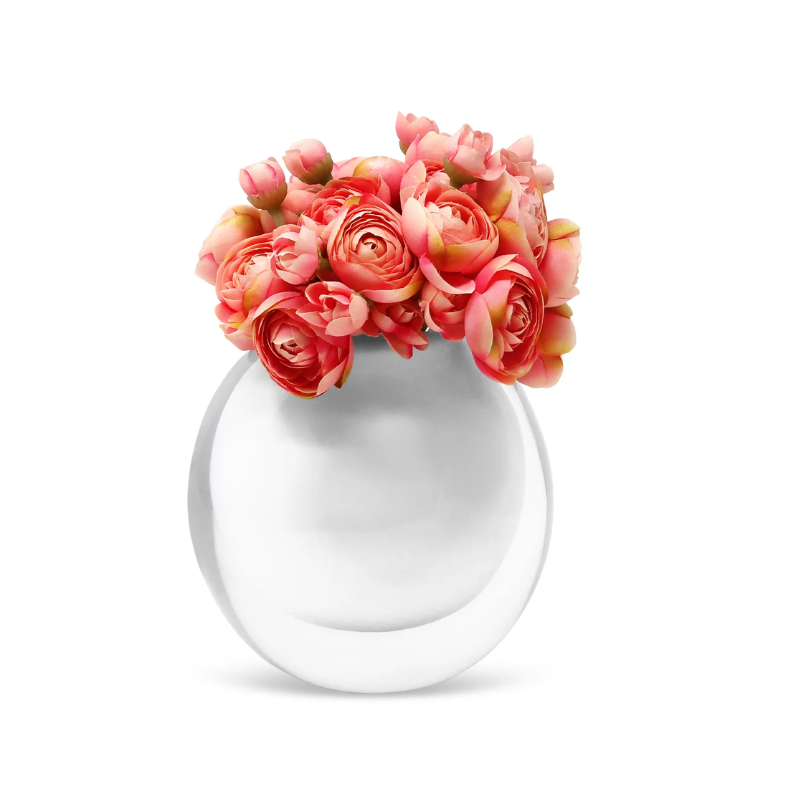 Double Wall White Vase with Pink Flowers