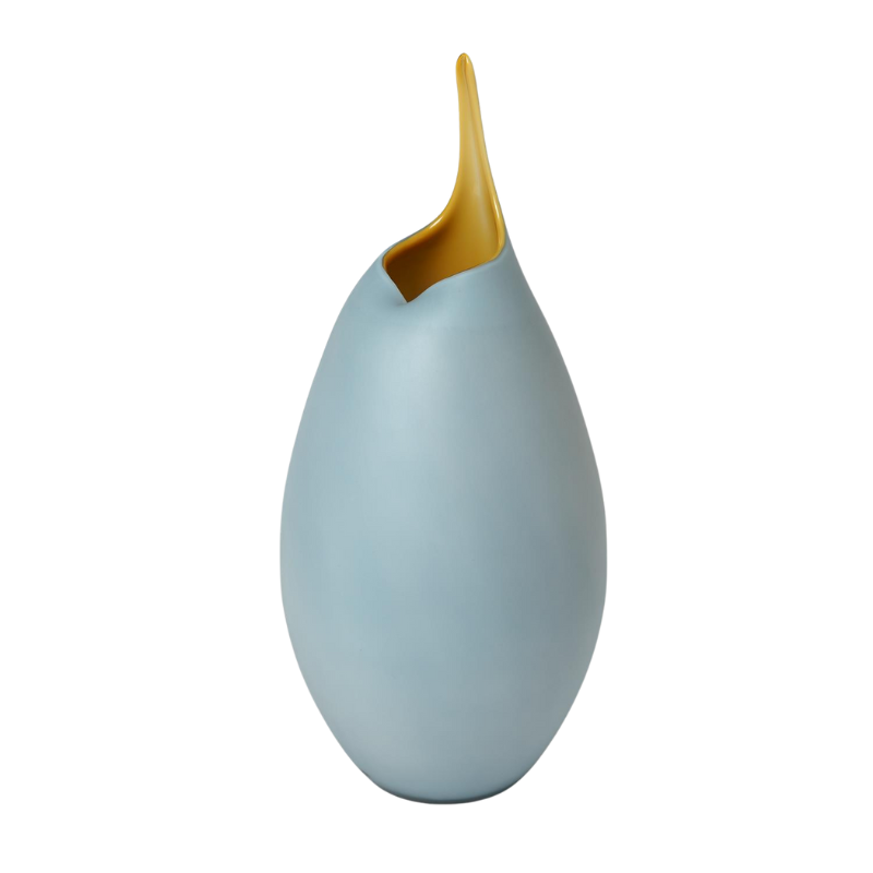 Large Frosted Blue &amp; Amber Vase
