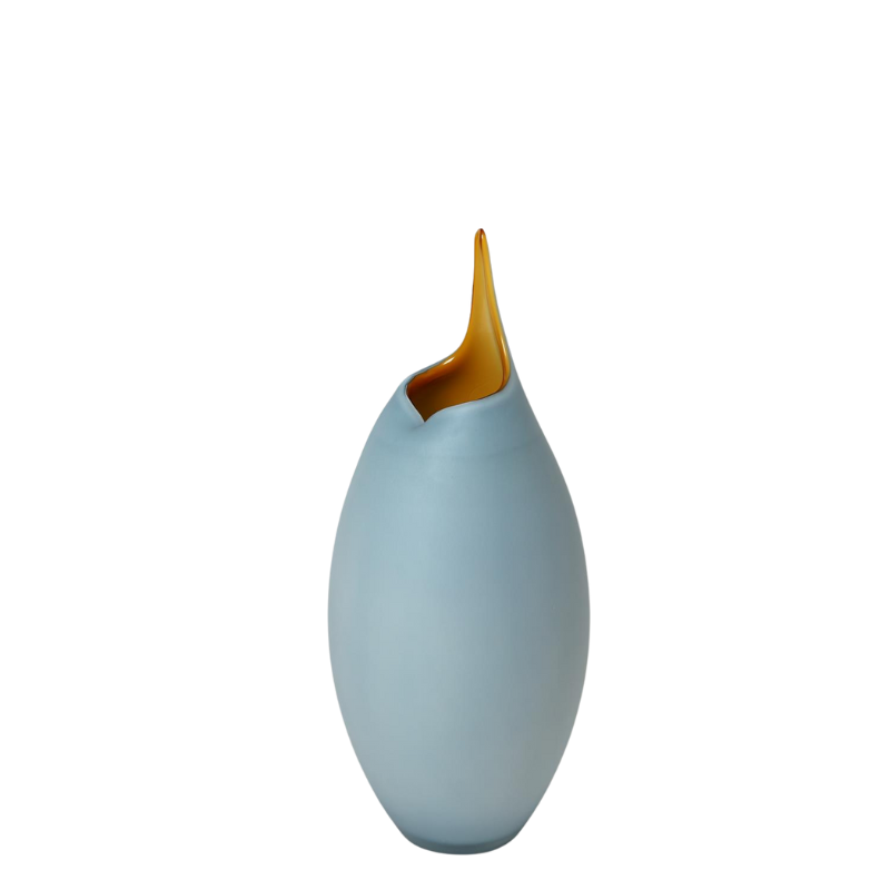 Small Frosted Blue & Amber Vase