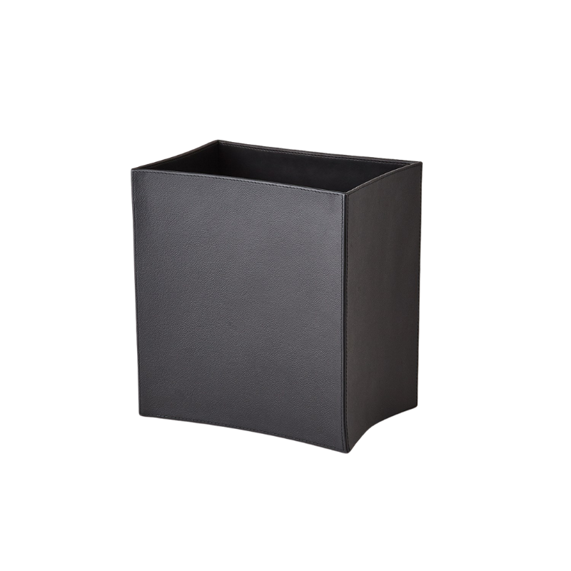 Black Folded Leather Wastebasket
