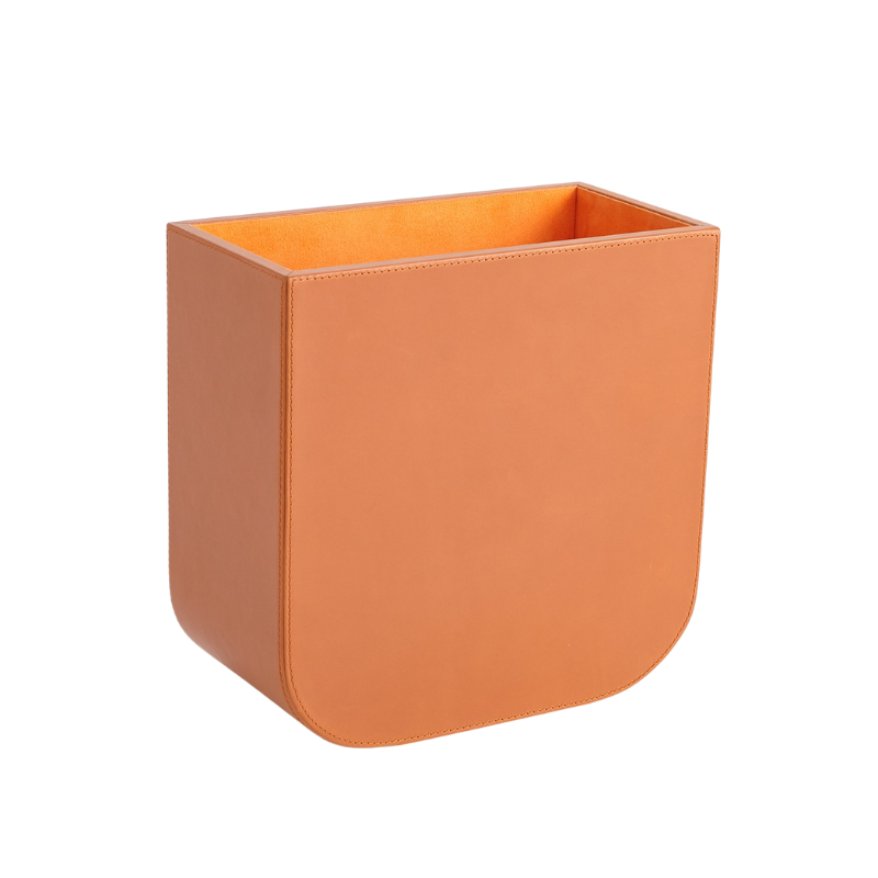 Orange Radius Edge Leather Wastebasket