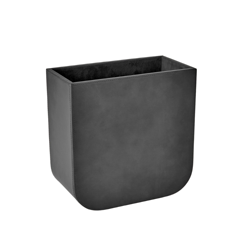 Black Radius Edge Leather Wastebasket