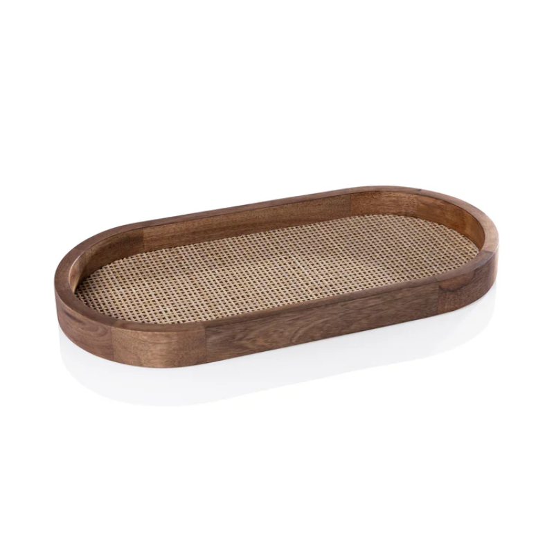 Medium Oval Mango Wood Rattan Tray