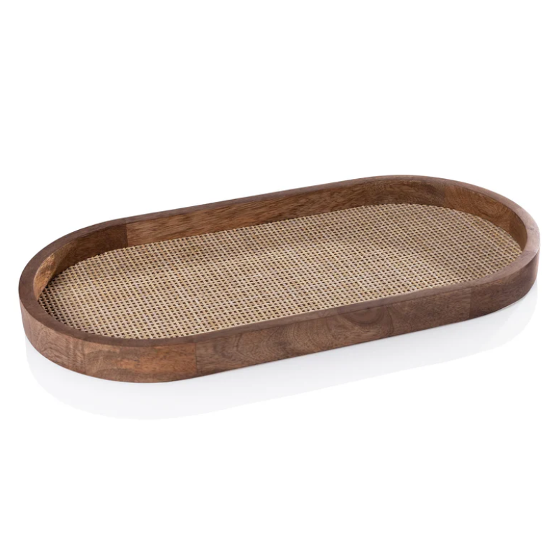 Large Oval Mango Wood Rattan Tray