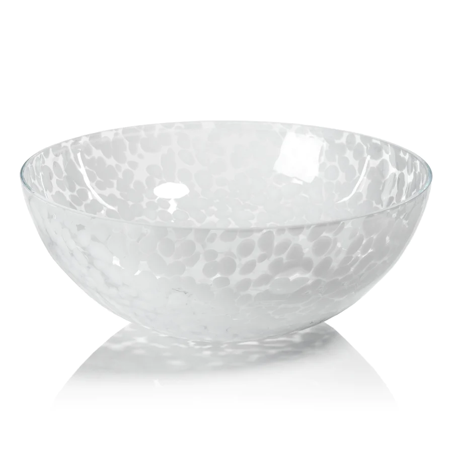 Large White Confetti Glass Bowl
