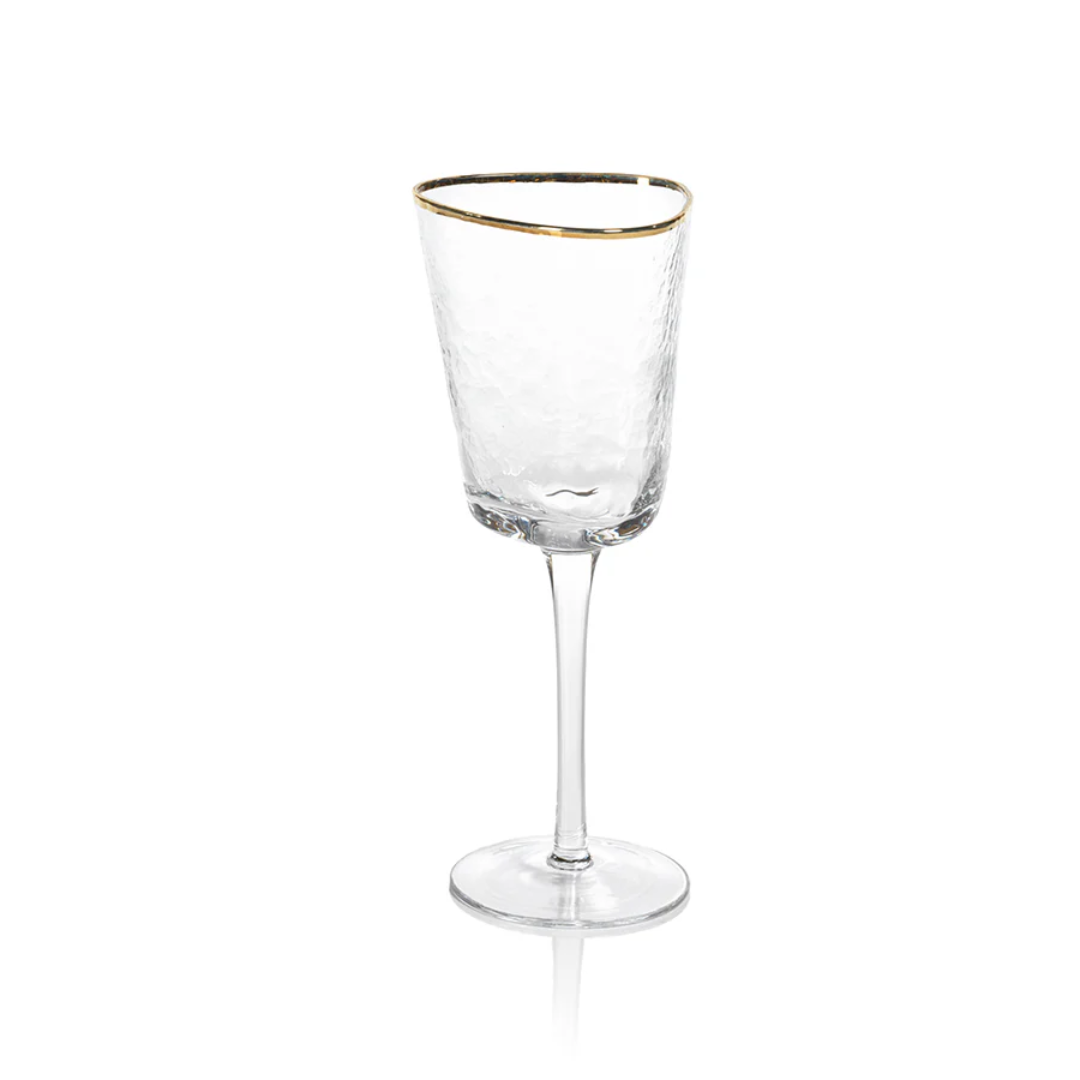 Triangular Wine Glass with Gold Rim